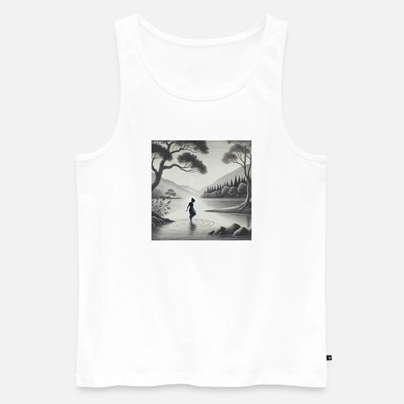 Silhouette am See im Mondlicht - Männer Premium Bio Tank Top - Weiß