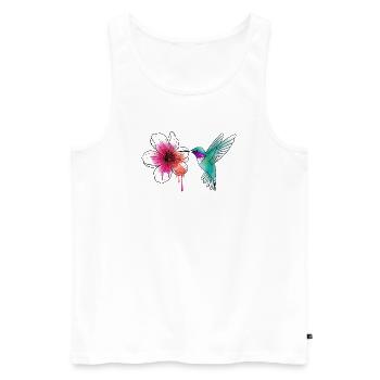 Colibri aquarelle avec hibiscus - Débardeur bio Premium Homme - blanc - Devant - Michal (187cm)
