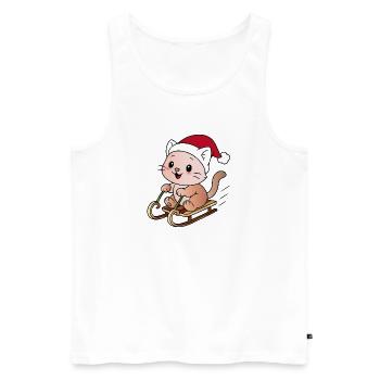 Ugly Christmas Cat on the Sleigh - Men's Premium Organic Tank Top - white - Front - AI Model Male 178 light (178cm)