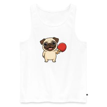 Carlin mignon jouant au tennis de table chien de dessin animé - Débardeur bio Premium Homme - blanc - Devant - Michal (187cm)