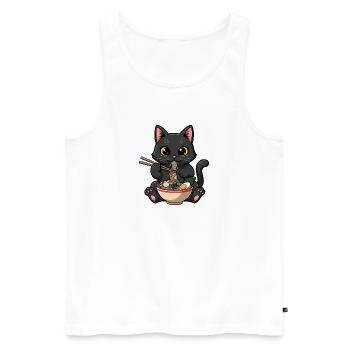 Chat noir ramen gourmand - Débardeur bio Premium Homme - blanc - Devant - AI Model Male 178 light (178cm)