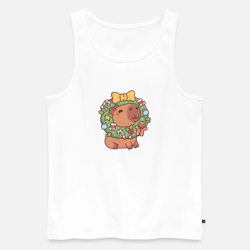 Süßes Capybara mit Weihnachtskranz Lustig - Männer Premium Bio Tank Top - Weiß
