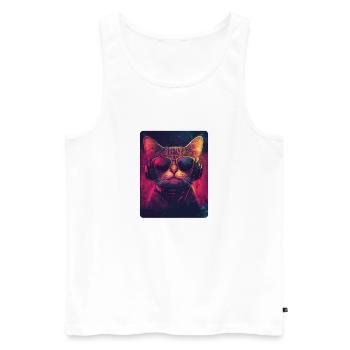 Coole DJ Katze mit Sonnenbrille - Männer Premium Bio Tank Top - Weiß - Vorne - AI Model Male 178 light (178cm)