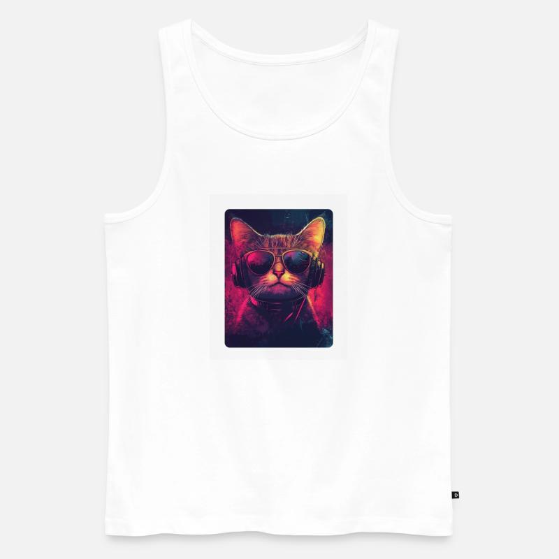 Coole DJ Katze mit Sonnenbrille - Männer Premium Bio Tank Top - Weiß