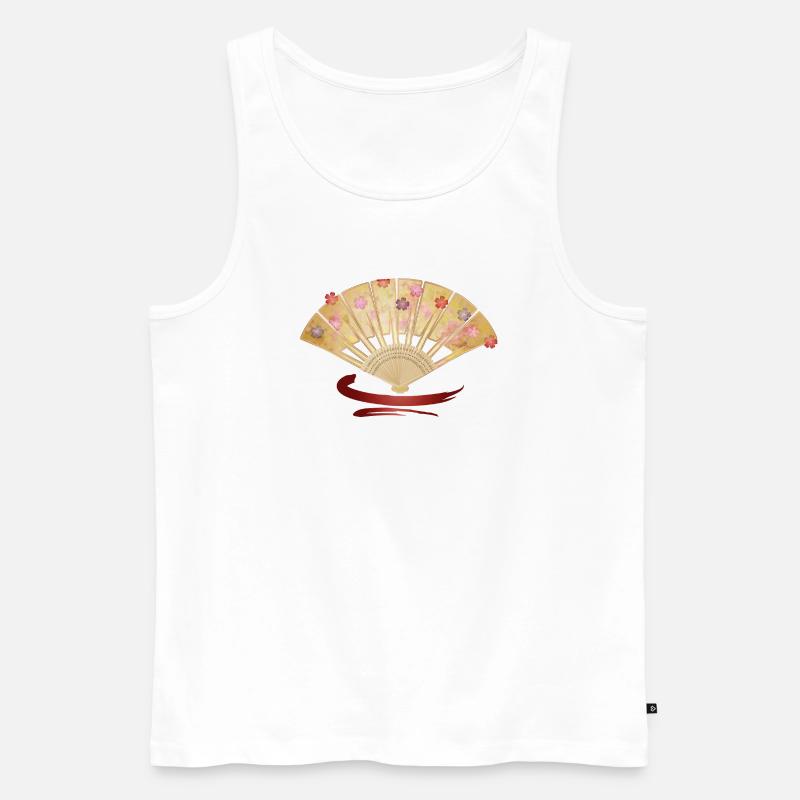 Eleganter Fächer mit Kirschblüten und Rotakzent - Männer Premium Bio Tank Top - Weiß