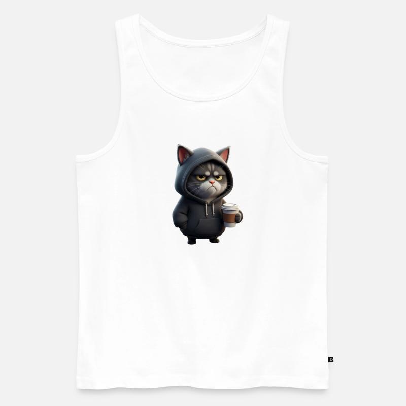 Mürrische Katze mit Coffee Cup - Männer Premium Bio Tank Top - Weiß