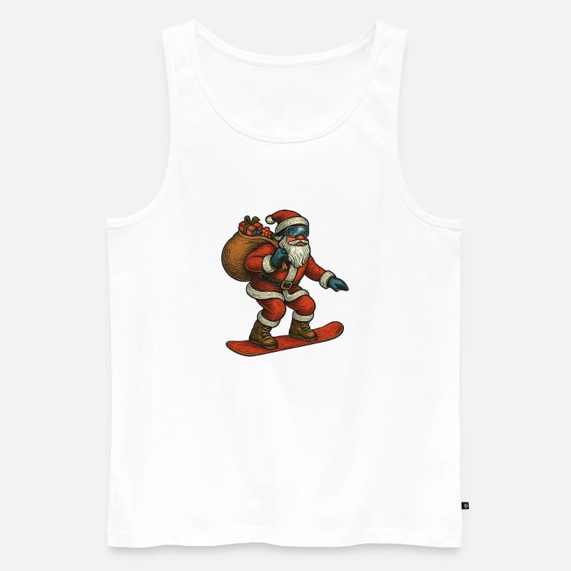 Weihnachtsmann auf Snowboard mit Geschenken - Männer Premium Bio Tank Top - Weiß