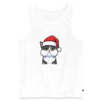 Dessin animé de Noël du chat agacé au chapeau - Débardeur bio Premium Homme - blanc - Devant - Michal (187cm)