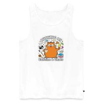 Running on Caffeine & Chaos Katzenmodus - Männer Premium Bio Tank Top - Weiß - Vorne - AI Model Male 178 light (178cm)