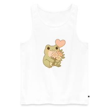Kawaii Frosch mit Blumen – Cute Frogcore Art - Männer Premium Bio Tank Top - Weiß - Vorne - AI Model Male 178 light (178cm)