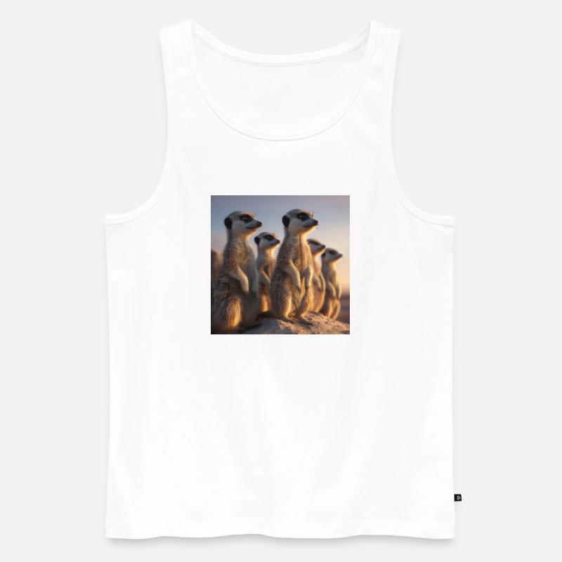 Wachsame Meerkatzen im Abendlicht Erdmännchen - Männer Premium Bio Tank Top - Weiß