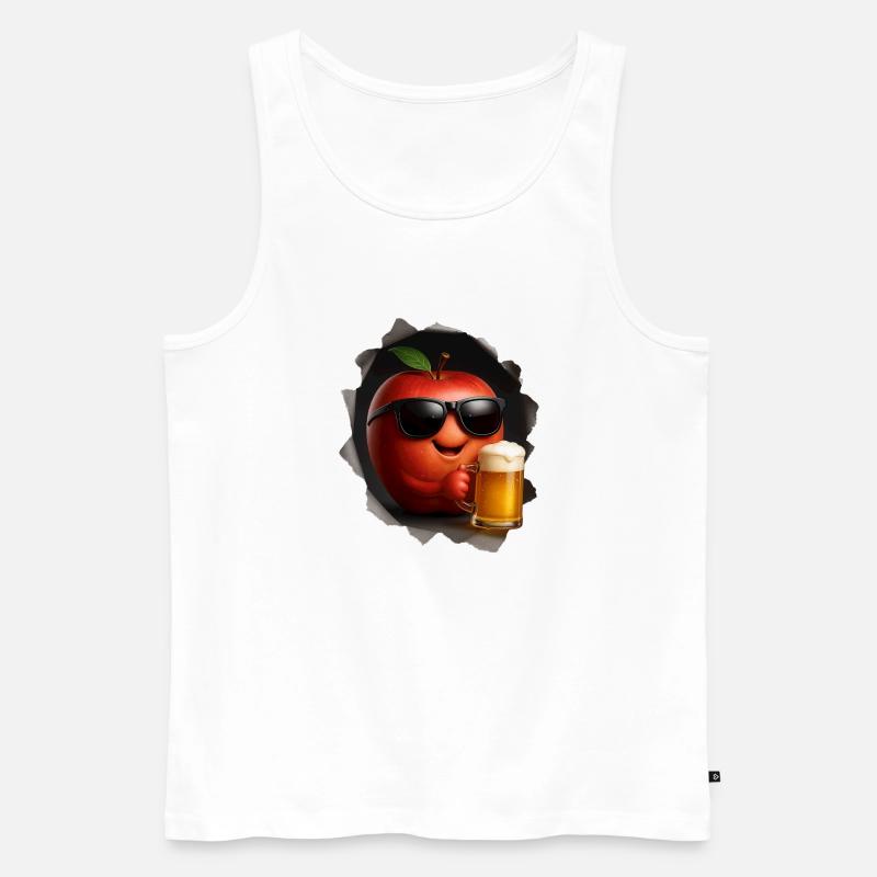 Apfel mit Sonnenbrille trinkt Bier - Männer Premium Bio Tank Top - Weiß