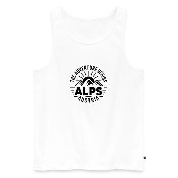 Alpen – Das Abenteuer beginnt – Souvenir-Design - Männer Premium Bio Tank Top - Weiß - Vorne - Michal (187cm)