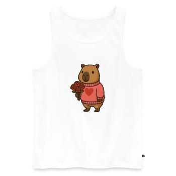 Capybara avec bouquet de roses – Motif de la Saint-Valentin - Débardeur bio Premium Homme - blanc - Devant - Michal (187cm)