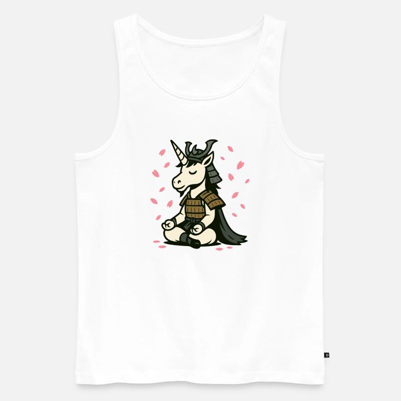 Meditierendes Samurai-Einhorn mit Kirschblüten - Männer Premium Bio Tank Top - Weiß