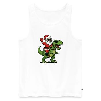 Christmas T Rex with Santa Swag - Men's Premium Organic Tank Top - white - Front - Michal (187cm)