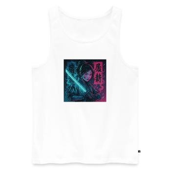 Cyber Samurai Girl Harajuku Y2K Anime Streetwear - Männer Premium Bio Tank Top - Weiß - Vorne - AI Model Male 178 light (178cm)