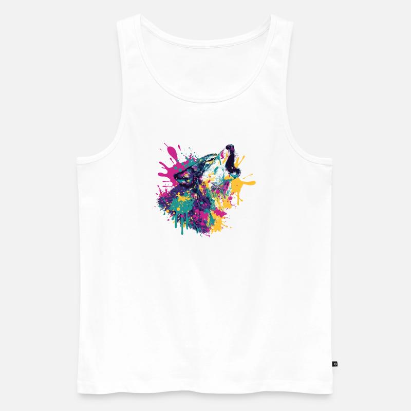 Wolf im Farbexplosion Stil - Männer Premium Bio Tank Top - Weiß