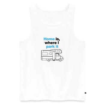 Home is where I park it. Campervan and road tripper - Men's Premium Organic Tank Top - white - Front - AI Model Male 178 light (178cm)