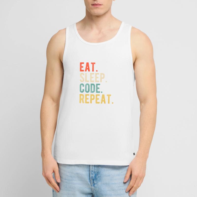 Eat Sleep Code Repeat Programmer Nerd Retro Débardeur bio Premium Homme