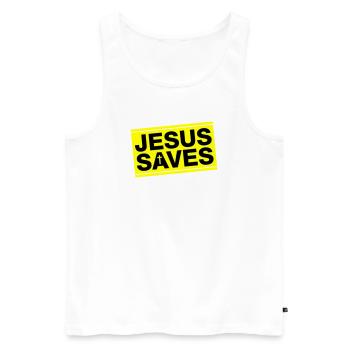 Jesus Rettet Spruch Christlich - Männer Premium Bio Tank Top - Weiß - Vorne - Michal (187cm)
