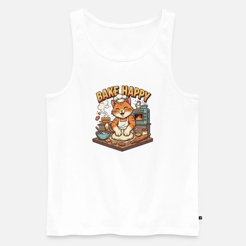 Backfreude Katze Bäckt Cookies - Männer Premium Bio Tank Top - Weiß