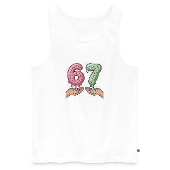 67 - T-shirt Funny Six Seven - Débardeur bio Premium Homme - blanc - Devant - Michal (187cm)