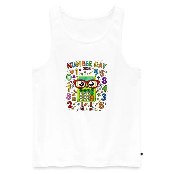 Mascotte Calculatrice du Jour des Numéros 2026 - Débardeur bio Premium Homme - blanc - Devant - AI Model Male 178 light (178cm)