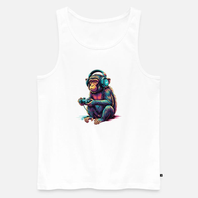 Affe Gaming Tier Videospiele Lustiger Affe - Männer Premium Bio Tank Top - Weiß