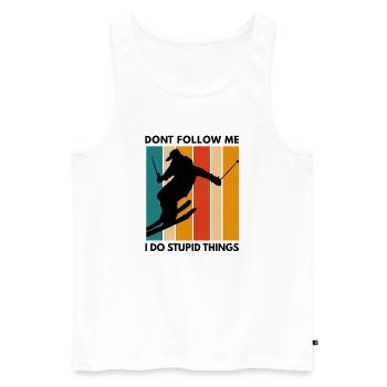 Folge mir nicht, ich mache dumme Sachen - Männer Premium Bio Tank Top - Weiß - Vorne - Michal (187cm)