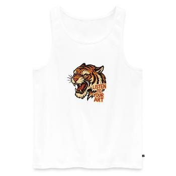 Tiger Roar : Écoutez votre art - Débardeur bio Premium Homme - blanc - Devant - AI Model Male 178 light (178cm)