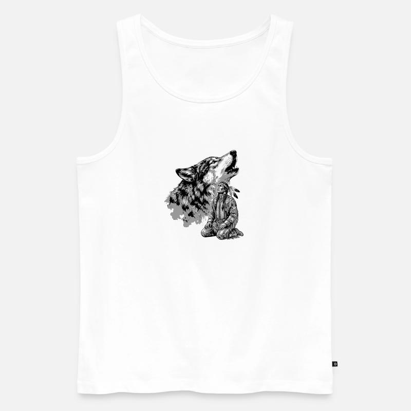 Indianer Krieger mit heulendem Wolf - Männer Premium Bio Tank Top - Weiß