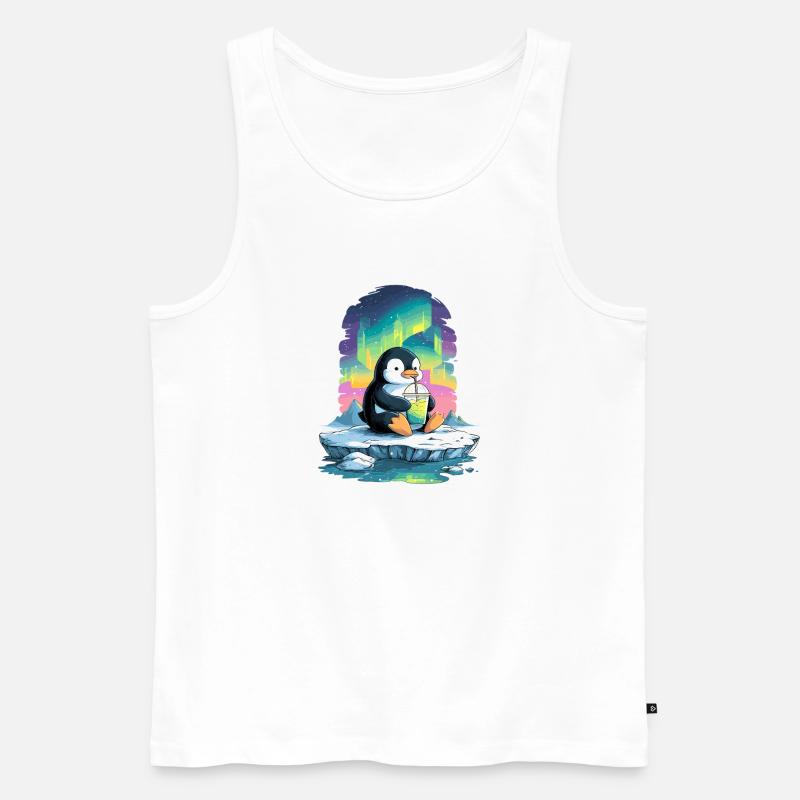 Pinguin am Eis mit Neon-Aurora - Männer Premium Bio Tank Top - Weiß