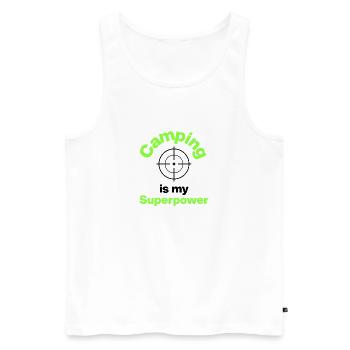 Le camping est mon superpouvoir, joueur, joueur FPS - Débardeur bio Premium Homme - blanc - Devant - AI Model Male 178 light (178cm)