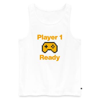 Player 1, Ready to Start, GaminGeek, Lan-Party - Männer Premium Bio Tank Top - Weiß - Vorne - AI Model Male 178 light (178cm)