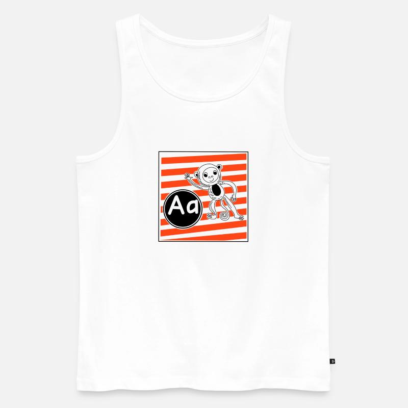 A pour Monkey Learning Letters à l’école primaire - Débardeur bio Premium Homme - blanc