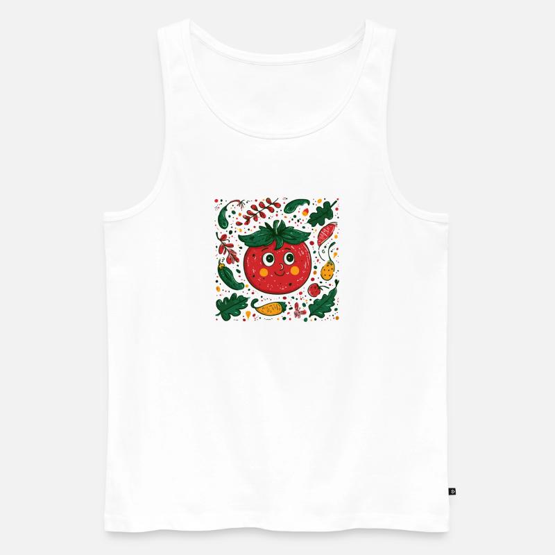 Fröhliche Tomate im Gartendesign - Männer Premium Bio Tank Top - Weiß