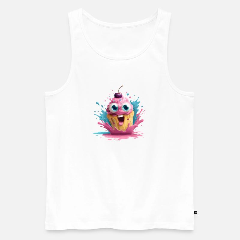 Kunterbunter Cupcake mit Gesicht - Männer Premium Bio Tank Top - Weiß