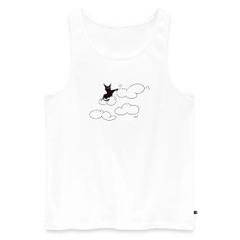 Un mignon chat noir qui taquine un nuage duveteux. Comique. - Débardeur bio Premium Homme - blanc - Devant - AI Model Male 178 light (178cm)