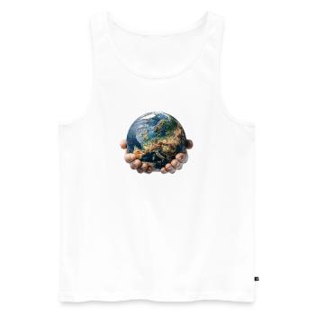 Earth in Hands: Global Responsibility - Men's Premium Organic Tank Top - white - Front - AI Model Male 178 light (178cm)