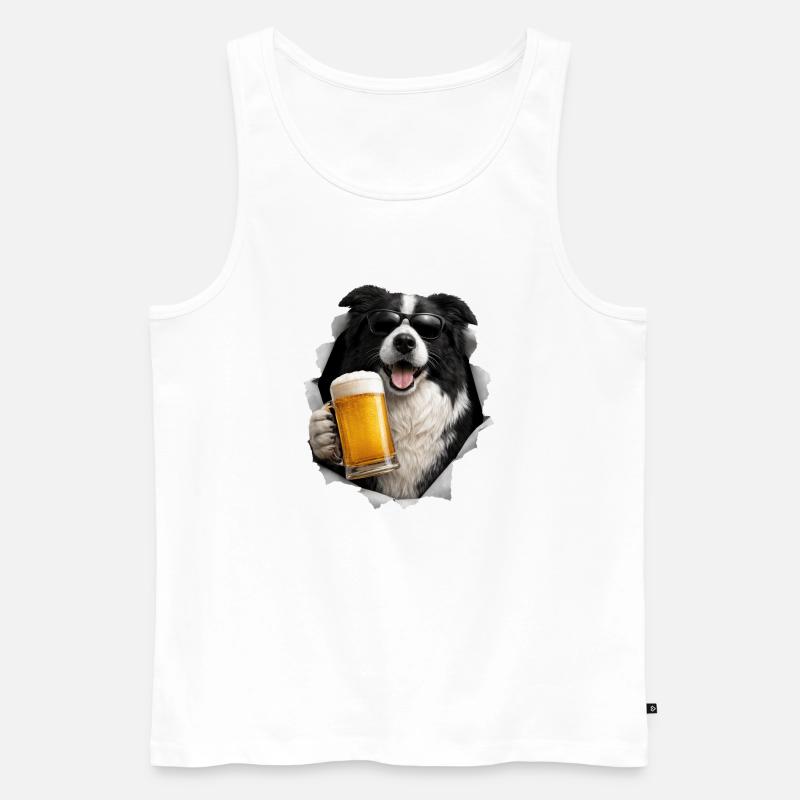 Border Collie Bier - Männer Premium Bio Tank Top - Weiß