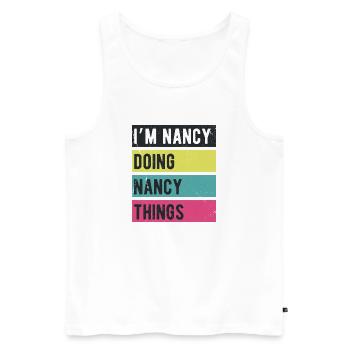 Ich bin Nancy und mache Nancy-Dinge Retro-Farben - Männer Premium Bio Tank Top - Weiß - Vorne - AI Model Male 178 light (178cm)