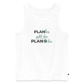 Le plan commence de manière désordonnée – Scandinave Soft Typography - Débardeur bio Premium Homme - blanc - Devant - AI Model Male 178 light (178cm)