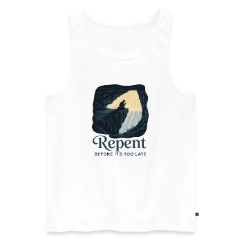 Bereue, bevor es zu spät ist. - Männer Premium Bio Tank Top - Weiß - Vorne - AI Model Male 178 light (178cm)