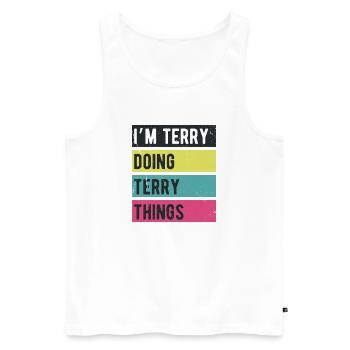 Ich bin Terry und mache Terry Things Retro-Farben - Männer Premium Bio Tank Top - Weiß - Vorne - AI Model Male 178 light (178cm)
