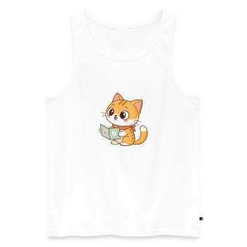 Cat Explorer and Map - Men's Premium Organic Tank Top - white - Front - Michal (187cm)