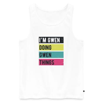 Ich bin Gwen und mache Gwen Things Retro Colors - Männer Premium Bio Tank Top - Weiß - Vorne - Michal (187cm)