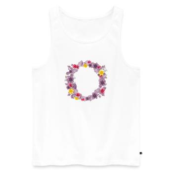 Couronne d’eucalyptus rose poussiéreux avec de délicates fleurs printanières. - Débardeur bio Premium Homme - blanc - Devant - AI Model Male 178 light (178cm)