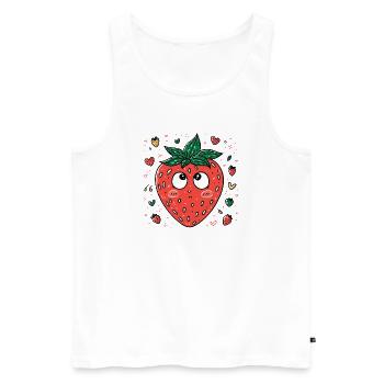 Fraise Kawaii aux yeux curieux - Débardeur bio Premium Homme - blanc - Devant - AI Model Male 178 light (178cm)