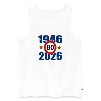80Jahre Jubiläum 1946–2026 - Männer Premium Bio Tank Top - Weiß - Vorne - AI Model Male 178 light (178cm)